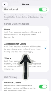 spam calls setting in iphone